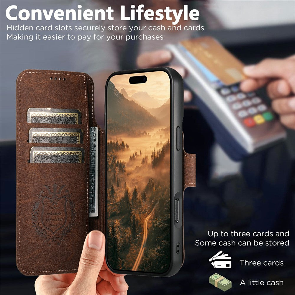 SUTENI Q-05 For iPhone 17 Pro Max Case Detachable Wallet Stand Litchi Texture Leather Flip Phone Cover - Brown