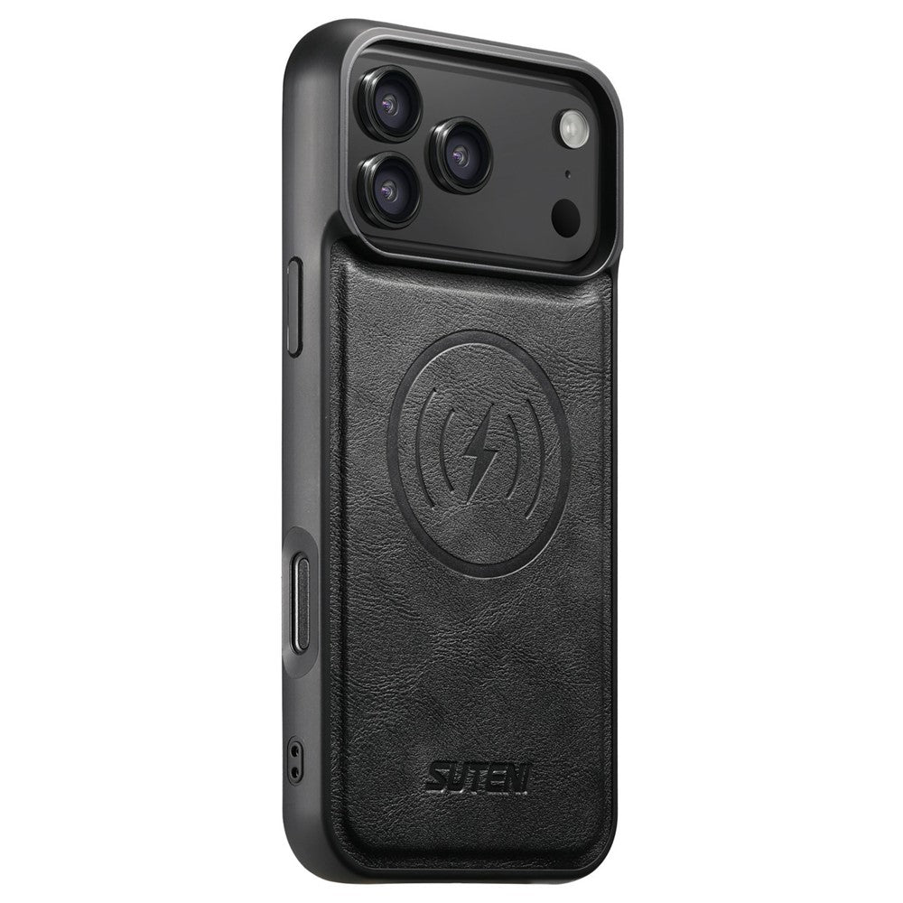 SUTENI G5 For iPhone 17 Pro Max Case Compatible with MagSafe Cowhide Texture Leather Back Cover - Black