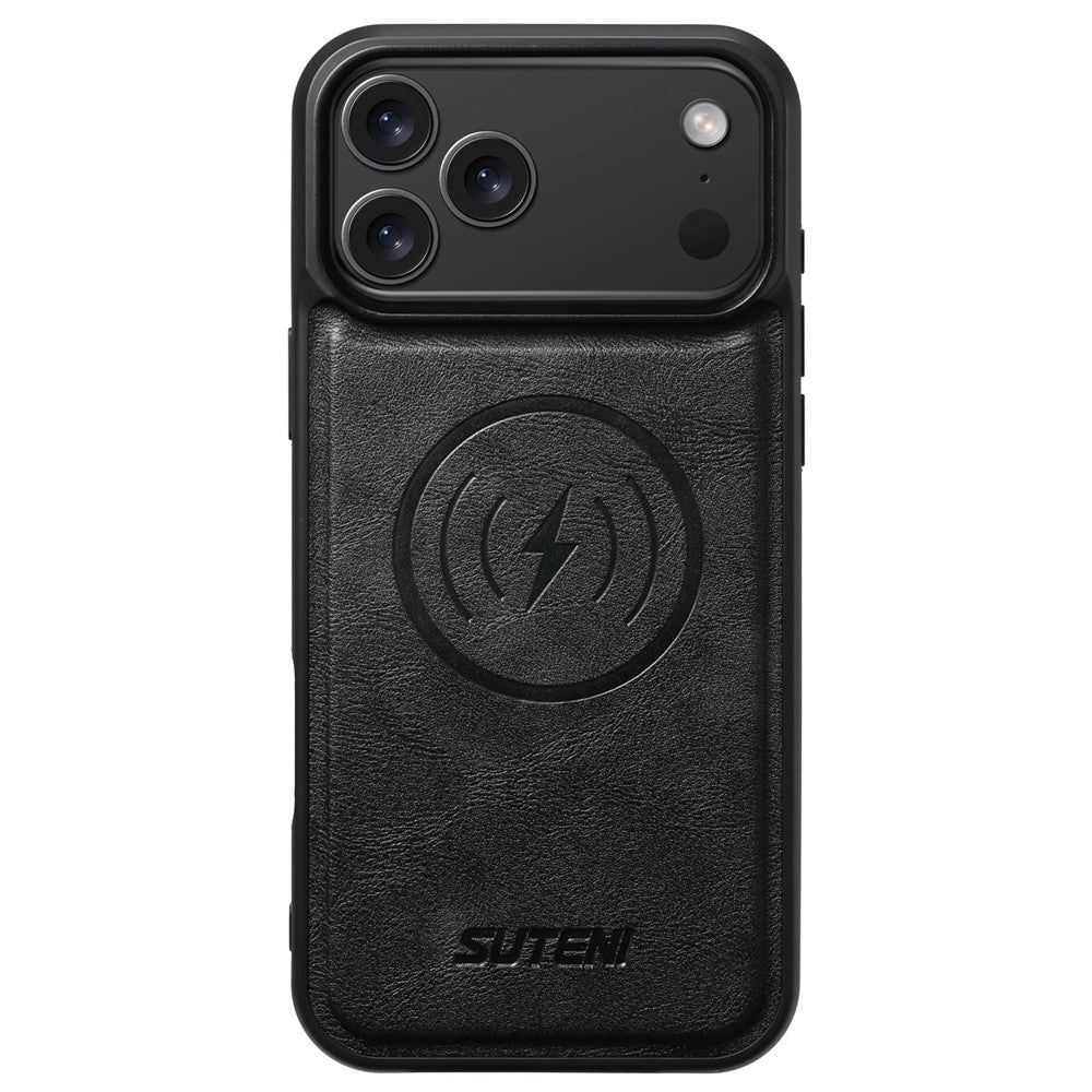 SUTENI G5 For iPhone 17 Pro Max Case Compatible with MagSafe Cowhide Texture Leather Back Cover - Black
