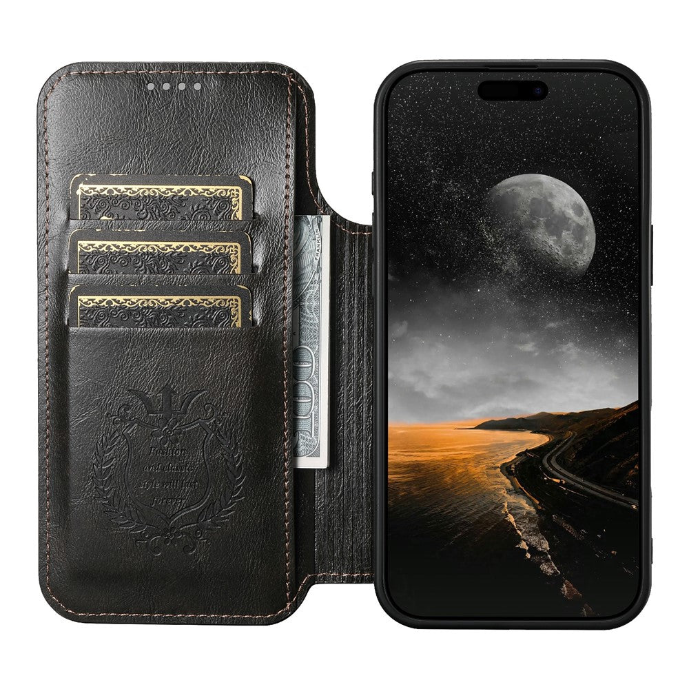 SUTENI J05 For iPhone 17 Pro Max Case Compatible with MagSafe Textured PU Leather Flip Phone Cover - Black