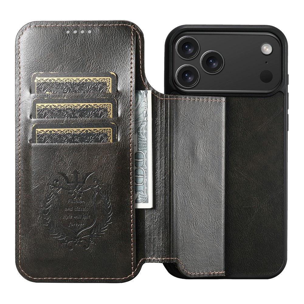 SUTENI J05 For iPhone 17 Pro Max Case Compatible with MagSafe Textured PU Leather Flip Phone Cover - Black