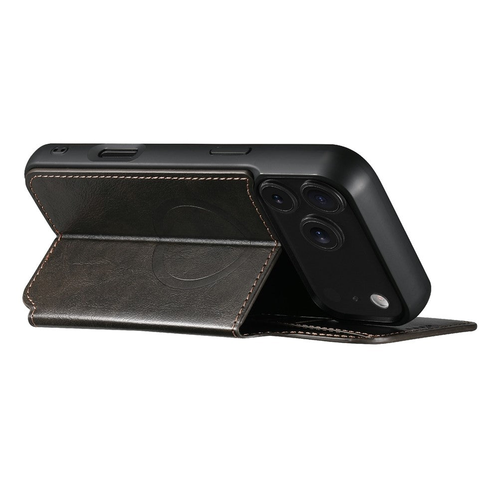 SUTENI J05 For iPhone 17 Pro Max Case Compatible with MagSafe Textured PU Leather Flip Phone Cover - Black