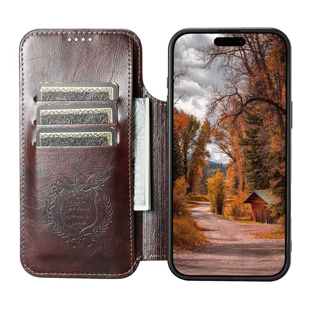 SUTENI J05 For iPhone 17 Pro Max Case Compatible with MagSafe Textured PU Leather Flip Phone Cover - Brown