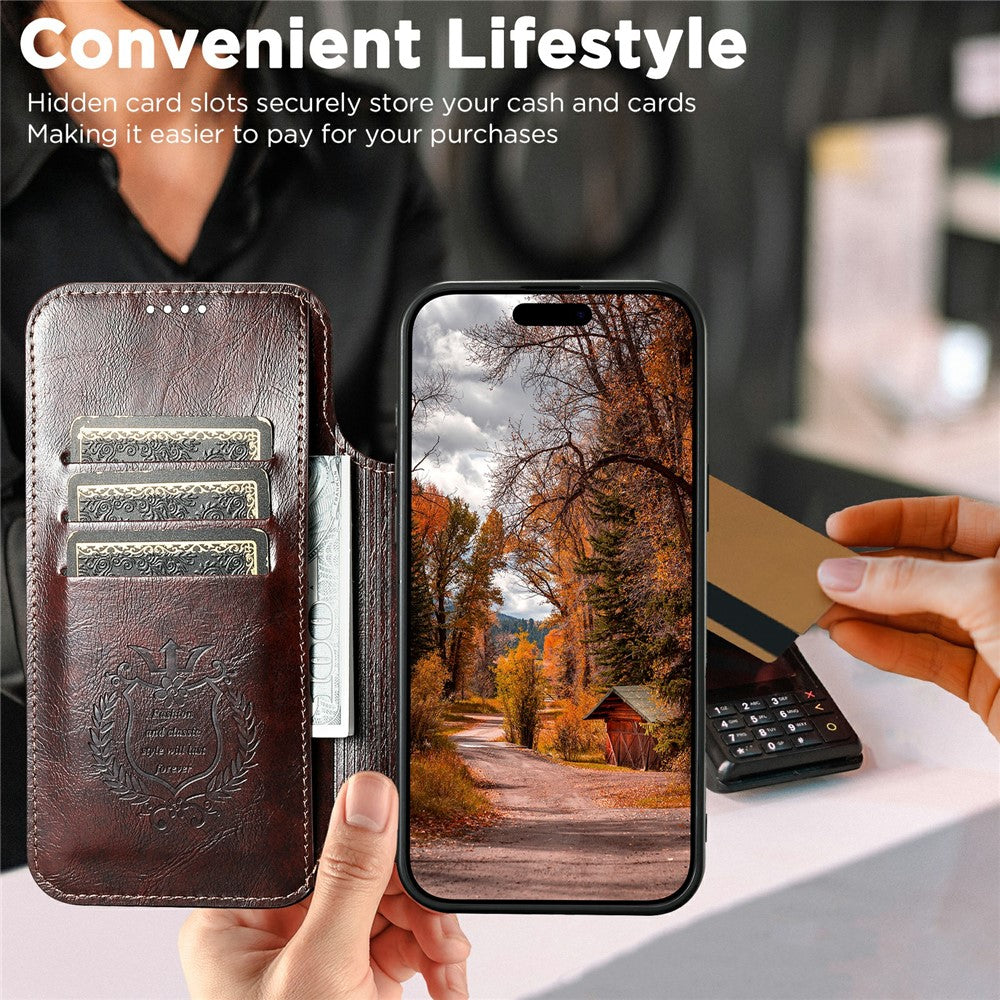 SUTENI J05 For iPhone 17 Pro Max Case Compatible with MagSafe Textured PU Leather Flip Phone Cover - Brown