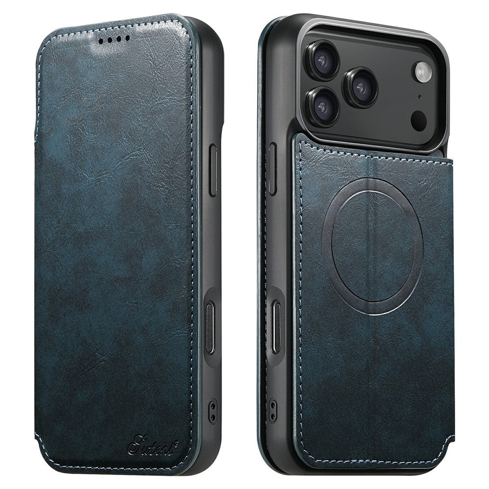 SUTENI J05 For iPhone 17 Pro Max Case Compatible with MagSafe Textured PU Leather Flip Phone Cover - Blue