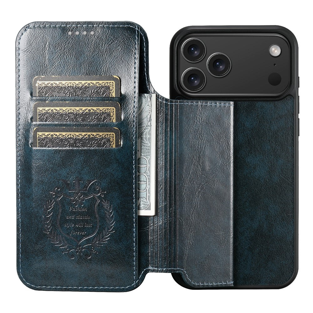 SUTENI J05 For iPhone 17 Pro Max Case Compatible with MagSafe Textured PU Leather Flip Phone Cover - Blue