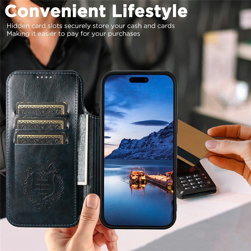 SUTENI J05 For iPhone 17 Pro Max Case Compatible with MagSafe Textured PU Leather Flip Phone Cover - Blue