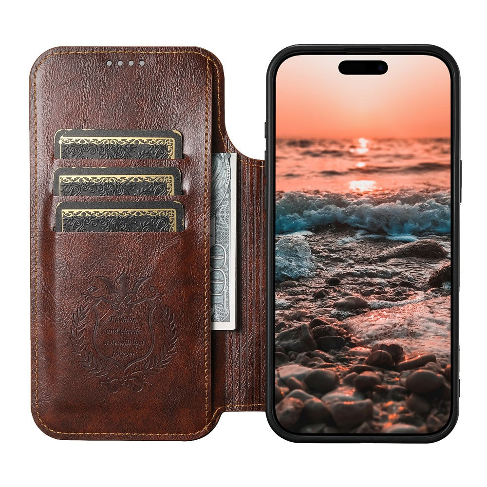 SUTENI J05 For iPhone 17 Pro Max Case Compatible with MagSafe Textured PU Leather Flip Phone Cover - Khaki