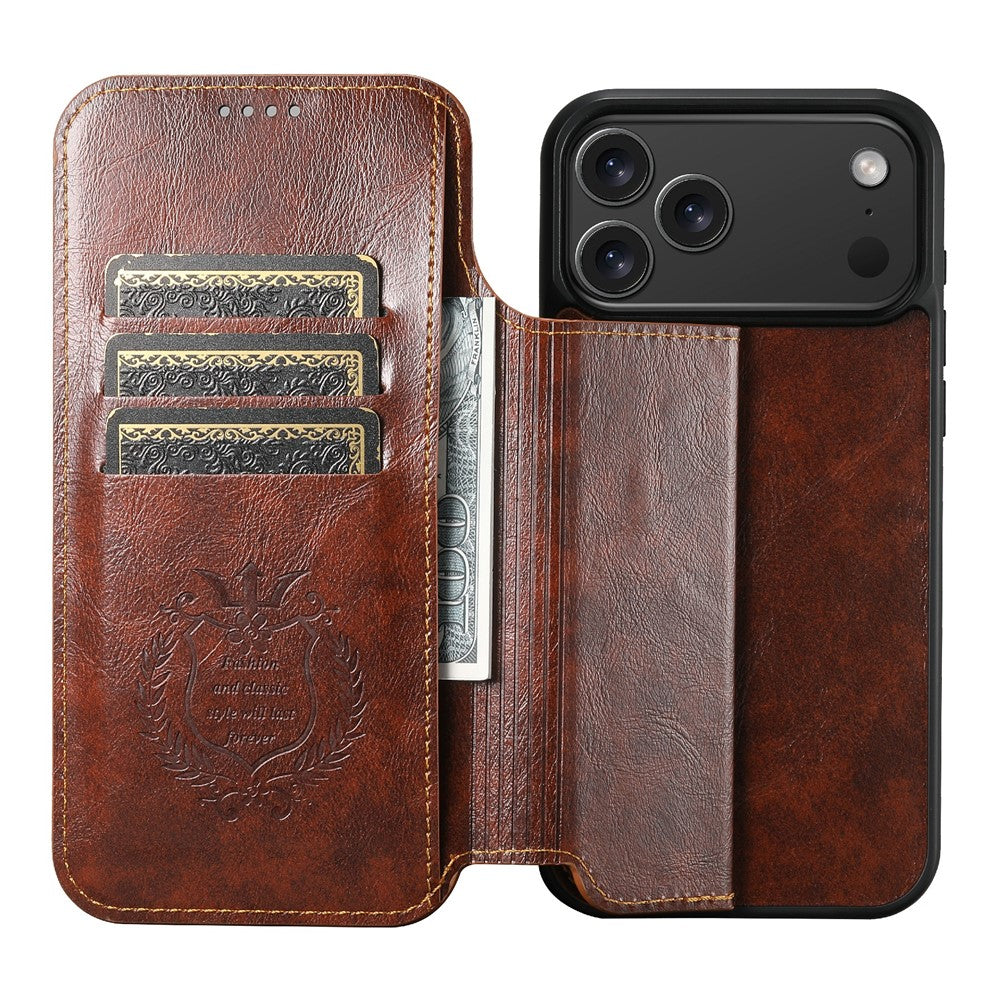 SUTENI J05 For iPhone 17 Pro Max Case Compatible with MagSafe Textured PU Leather Flip Phone Cover - Khaki