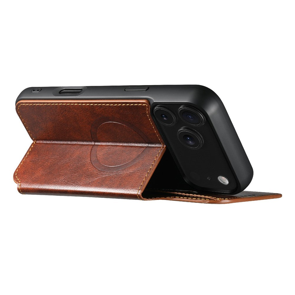 SUTENI J05 For iPhone 17 Pro Max Case Compatible with MagSafe Textured PU Leather Flip Phone Cover - Khaki