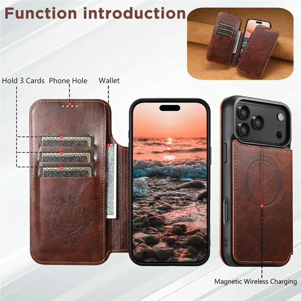 SUTENI J05 For iPhone 17 Pro Max Case Compatible with MagSafe Textured PU Leather Flip Phone Cover - Khaki