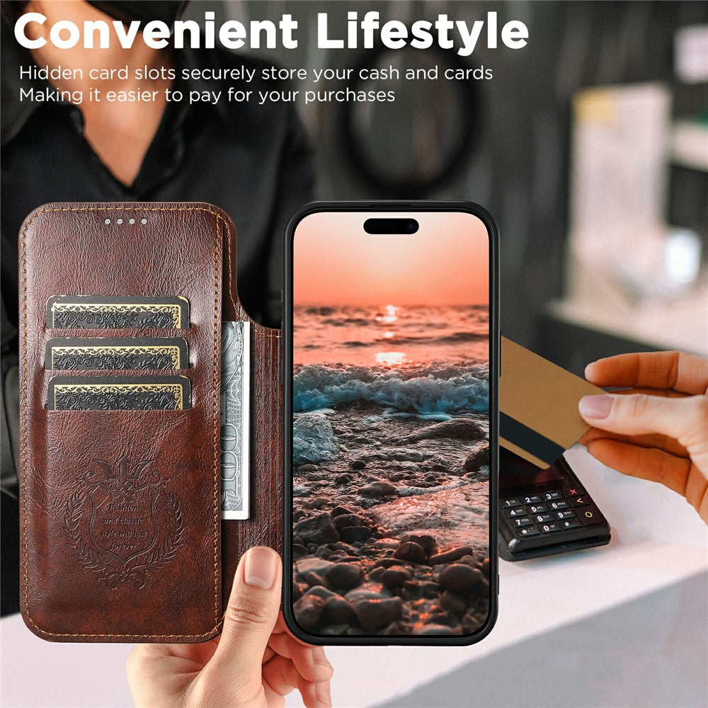 SUTENI J05 For iPhone 17 Pro Max Case Compatible with MagSafe Textured PU Leather Flip Phone Cover - Khaki