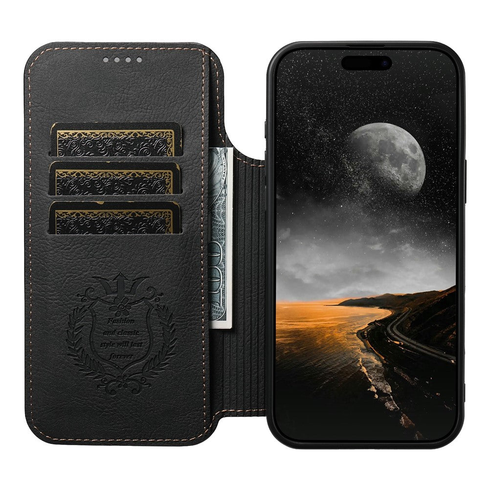 SUTENI J06 For iPhone 17 Pro Max Case Litchi Texture Leather Wallet Phone Shell Compatible with MagSafe - Black