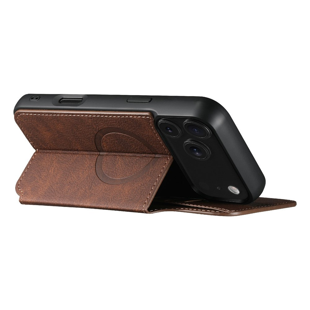 SUTENI J06 For iPhone 17 Pro Max Case Litchi Texture Leather Wallet Phone Shell Compatible with MagSafe - Brown