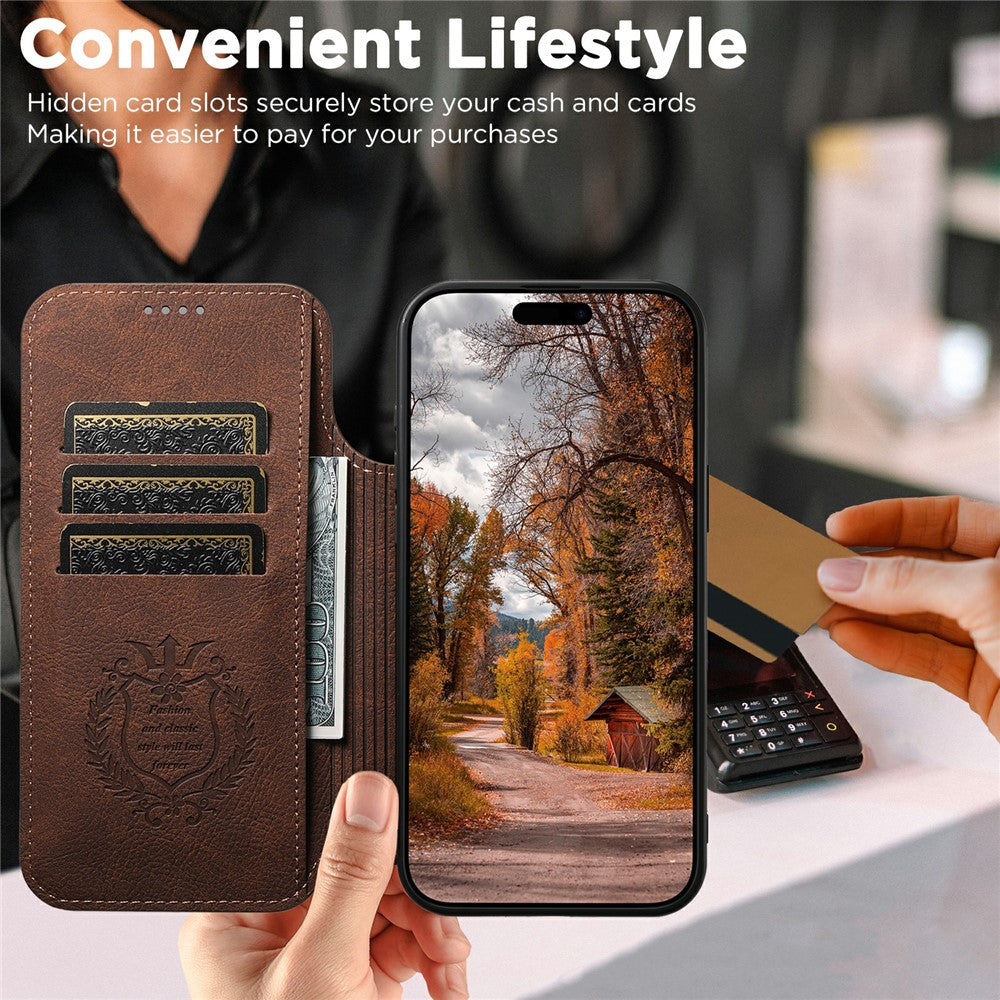 SUTENI J06 For iPhone 17 Pro Max Case Litchi Texture Leather Wallet Phone Shell Compatible with MagSafe - Brown