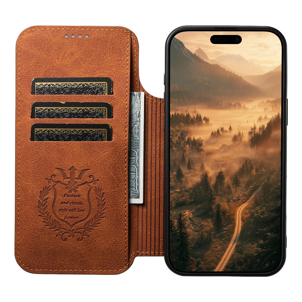 SUTENI J06 For iPhone 17 Pro Max Case Litchi Texture Leather Wallet Phone Shell Compatible with MagSafe - Khaki