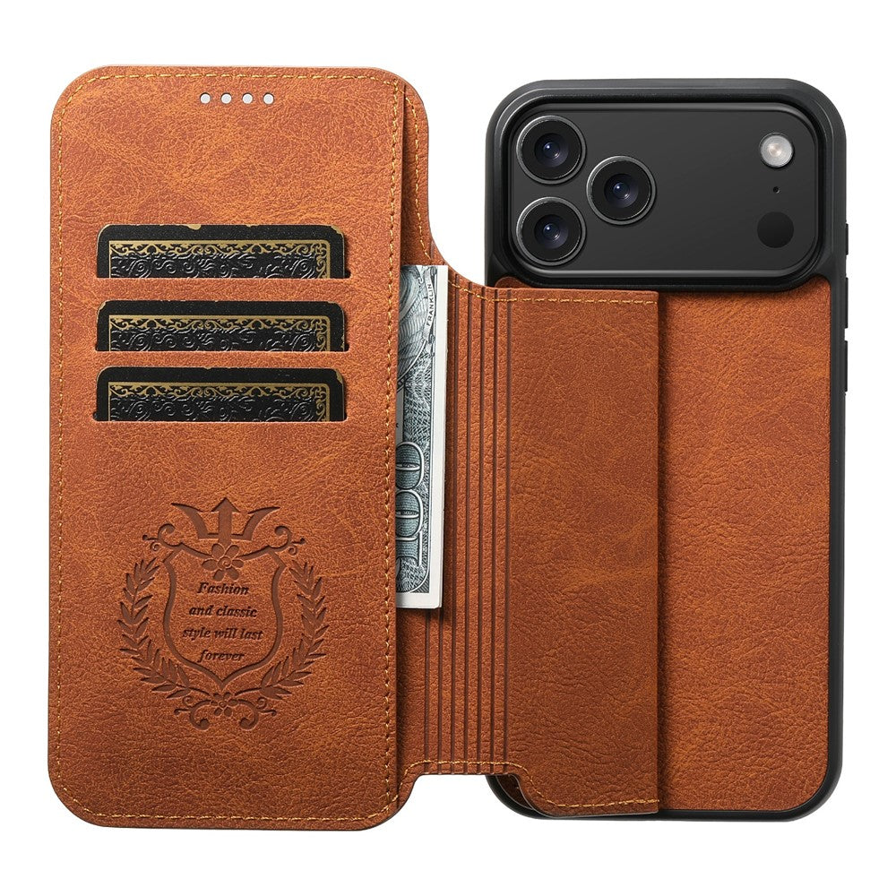 SUTENI J06 For iPhone 17 Pro Max Case Litchi Texture Leather Wallet Phone Shell Compatible with MagSafe - Khaki