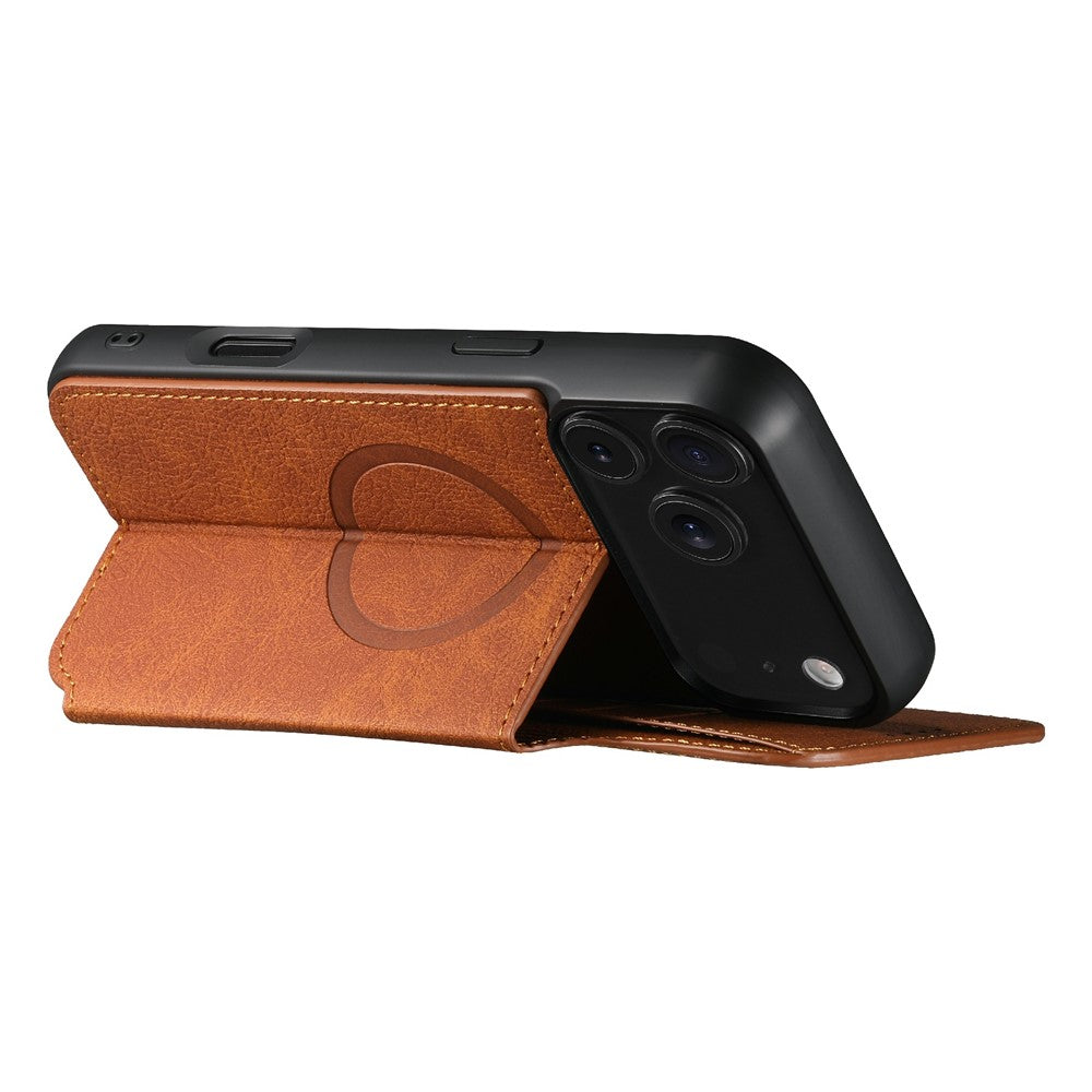 SUTENI J06 For iPhone 17 Pro Max Case Litchi Texture Leather Wallet Phone Shell Compatible with MagSafe - Khaki