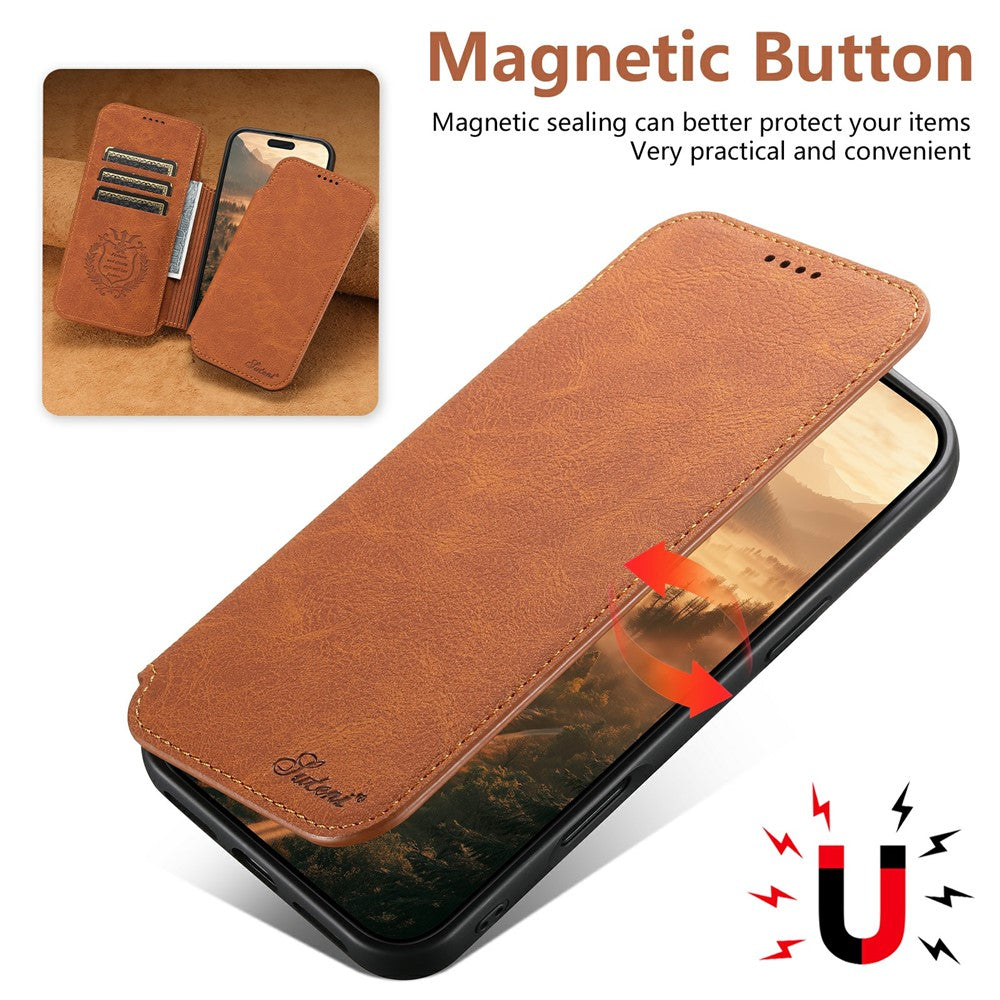 SUTENI J06 For iPhone 17 Pro Max Case Litchi Texture Leather Wallet Phone Shell Compatible with MagSafe - Khaki