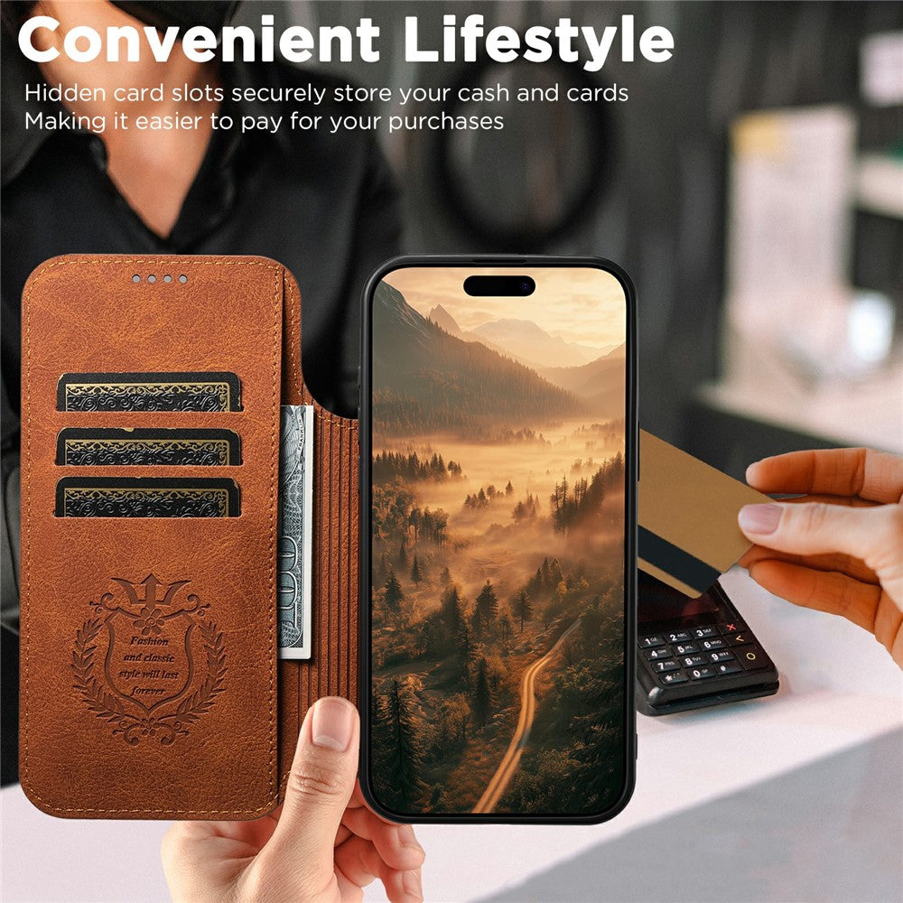 SUTENI J06 For iPhone 17 Pro Max Case Litchi Texture Leather Wallet Phone Shell Compatible with MagSafe - Khaki