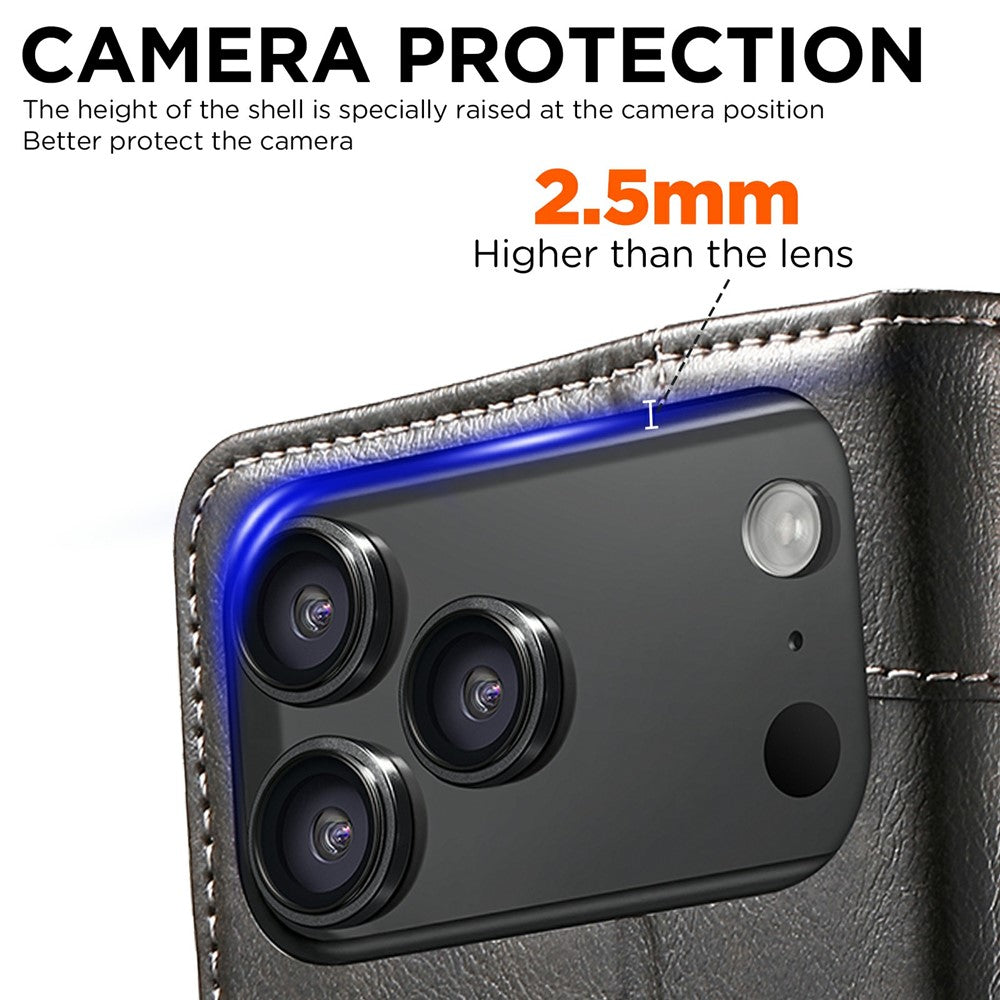 SUTENI For iPhone 17 Pro Max Case PU Leather Stand Wallet Phone Cover - Black