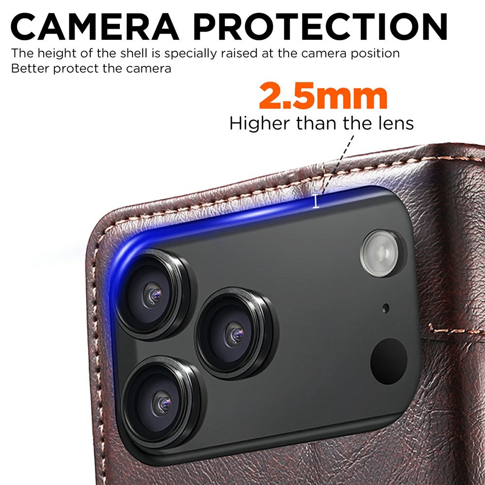 SUTENI For iPhone 17 Pro Max Case PU Leather Stand Wallet Phone Cover - Brown