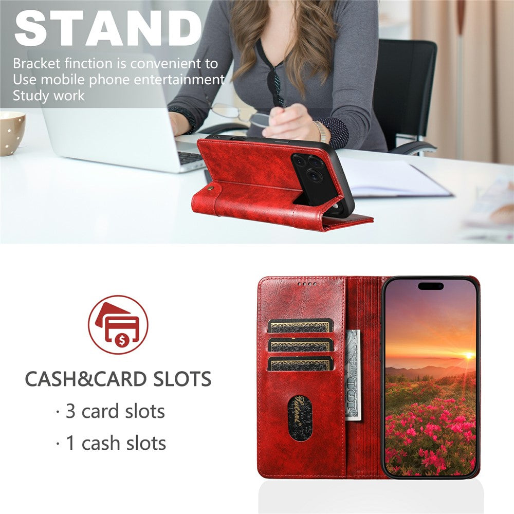 SUTENI For iPhone 17 Pro Max Case PU Leather Stand Wallet Phone Cover - Red