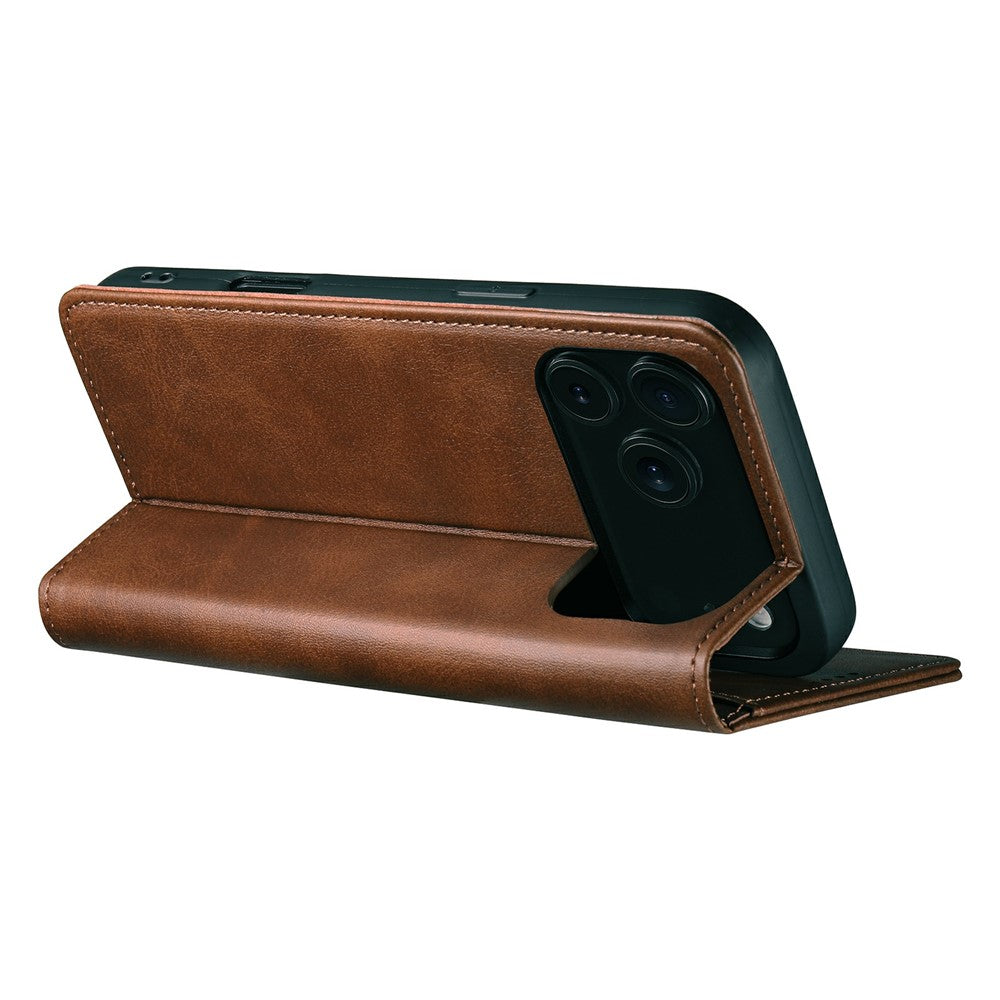 SUTENI For iPhone 17 Pro Max Case PU Leather Wallet Stand Magnetic Closing Phone Cover - Brown
