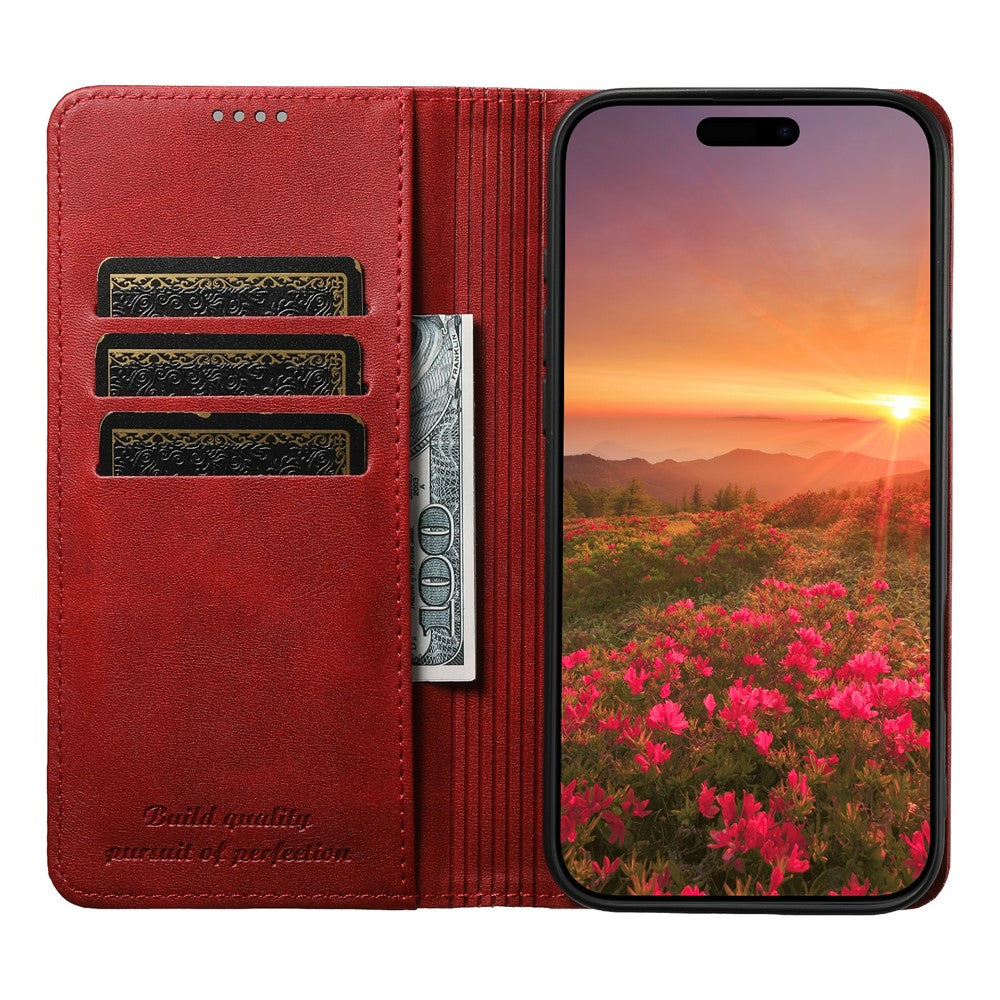 SUTENI For iPhone 17 Pro Max Case PU Leather Wallet Stand Magnetic Closing Phone Cover - Red