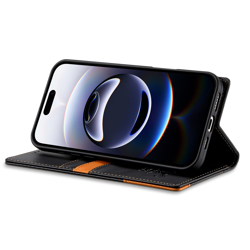 N.BEKUS P3 For iPhone 17 Pro Max Case RFID Blocking Wallet Stand PU Leather Flip Phone Cover - Black