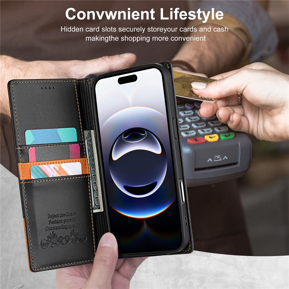 N.BEKUS P3 For iPhone 17 Pro Max Case RFID Blocking Wallet Stand PU Leather Flip Phone Cover - Black