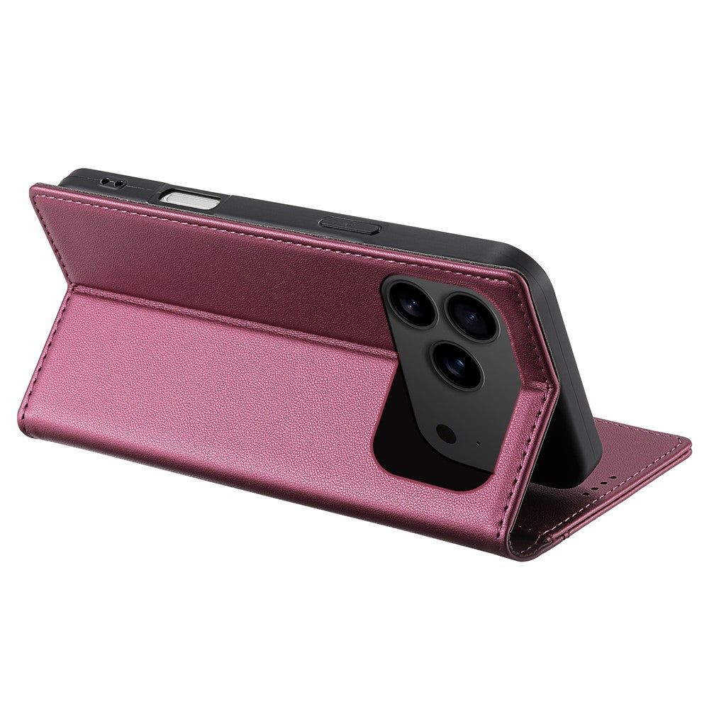 N.BEKUS P3 For iPhone 17 Pro Max Case RFID Blocking Wallet Stand PU Leather Flip Phone Cover - Wine Red