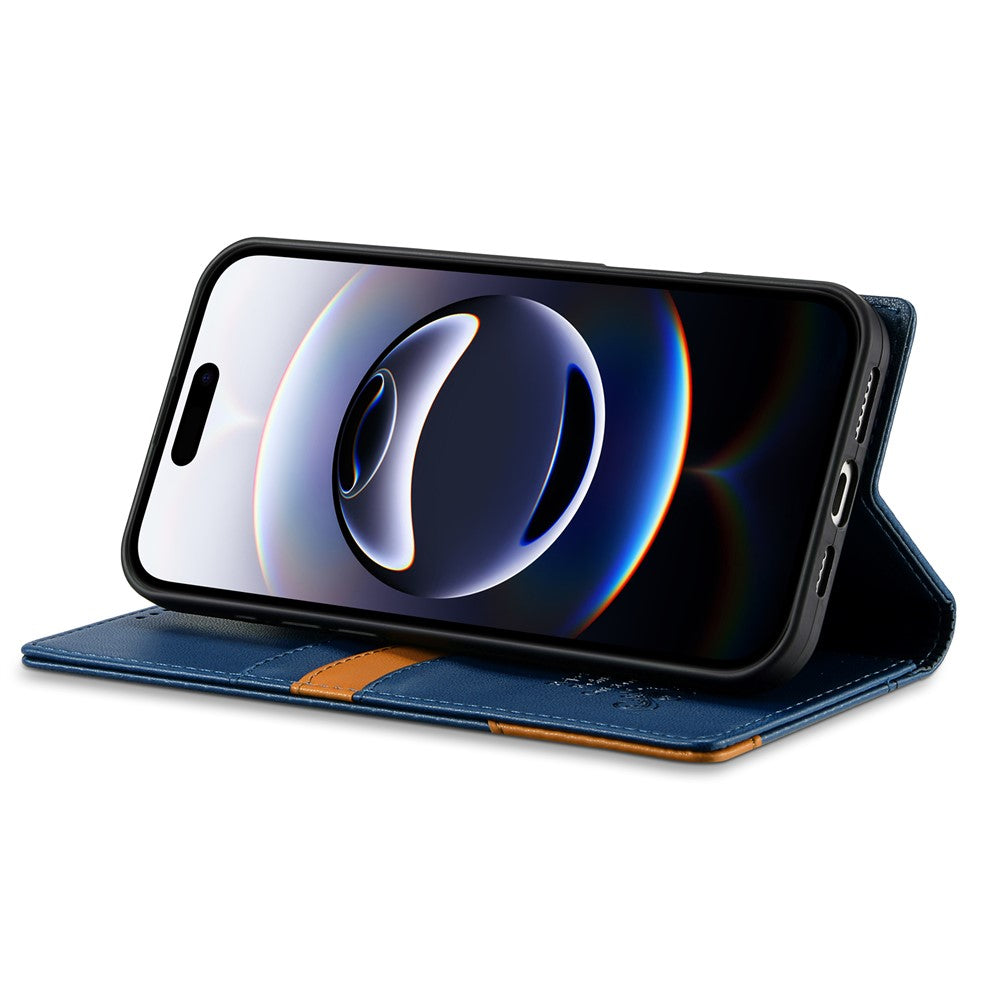 N.BEKUS P3 For iPhone 17 Pro Max Case RFID Blocking Wallet Stand PU Leather Flip Phone Cover - Blue