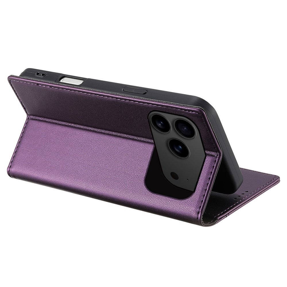 N.BEKUS P3 For iPhone 17 Pro Max Case RFID Blocking Wallet Stand PU Leather Flip Phone Cover - Purple