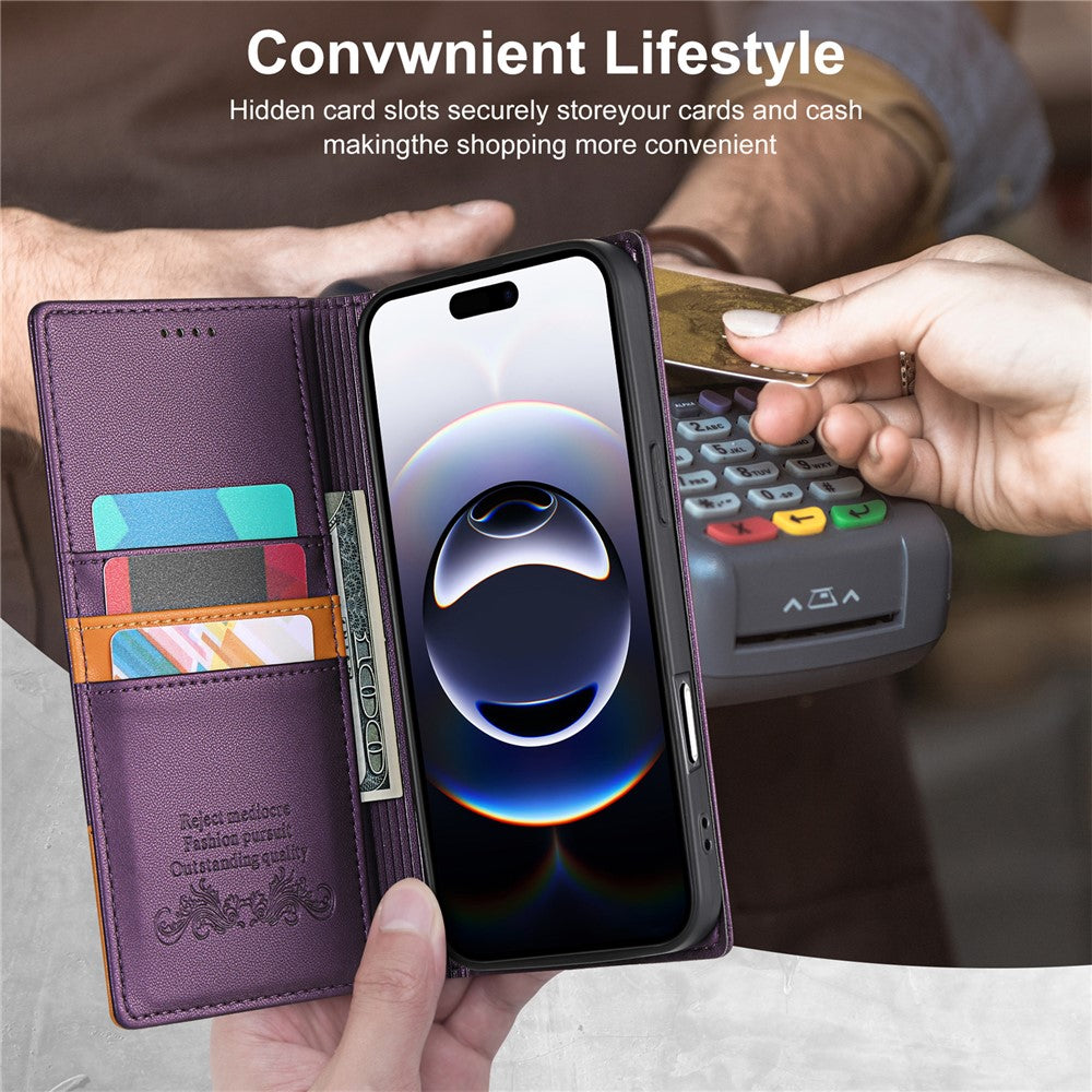 N.BEKUS P3 For iPhone 17 Pro Max Case RFID Blocking Wallet Stand PU Leather Flip Phone Cover - Purple