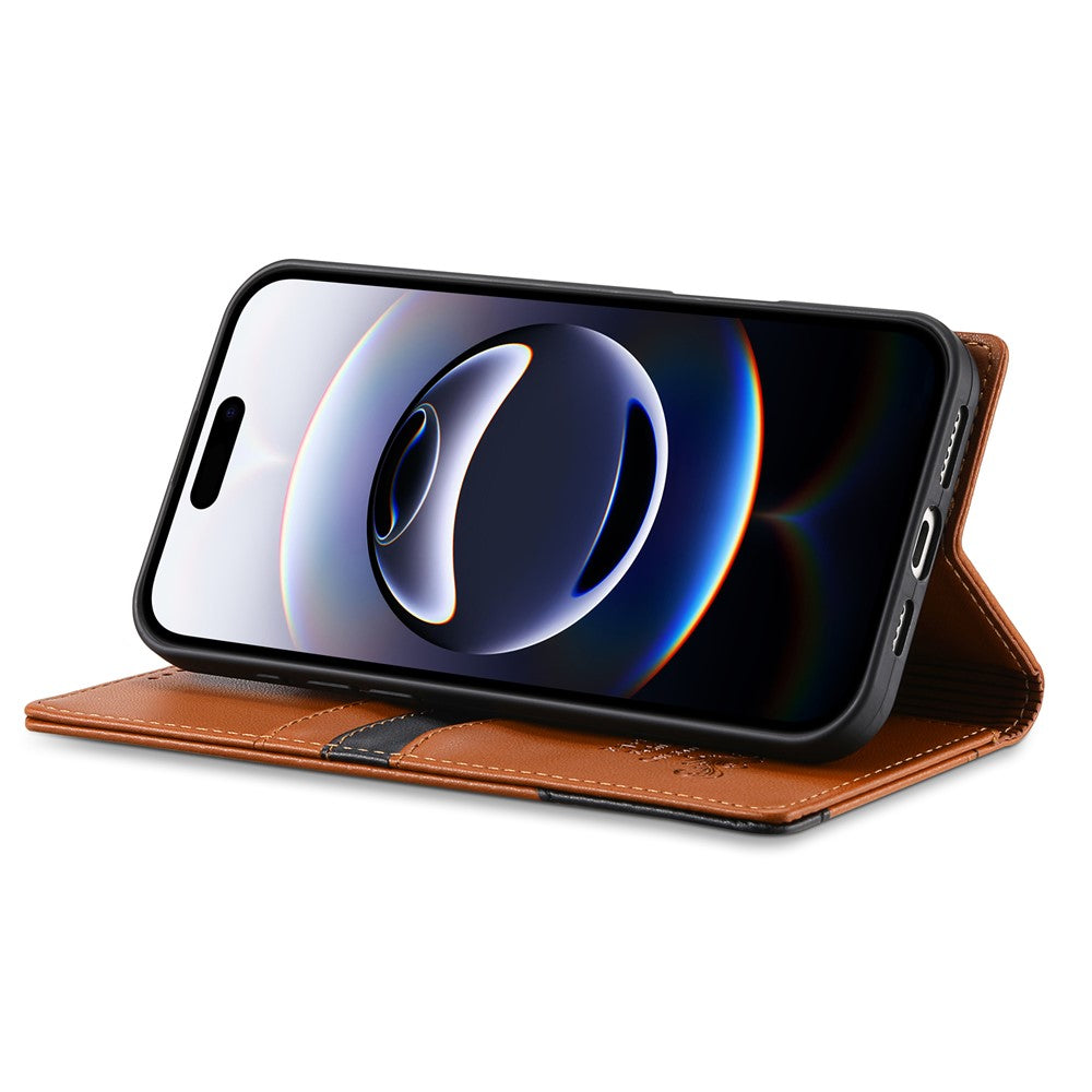 N.BEKUS P3 For iPhone 17 Pro Max Case RFID Blocking Wallet Stand PU Leather Flip Phone Cover - Brown