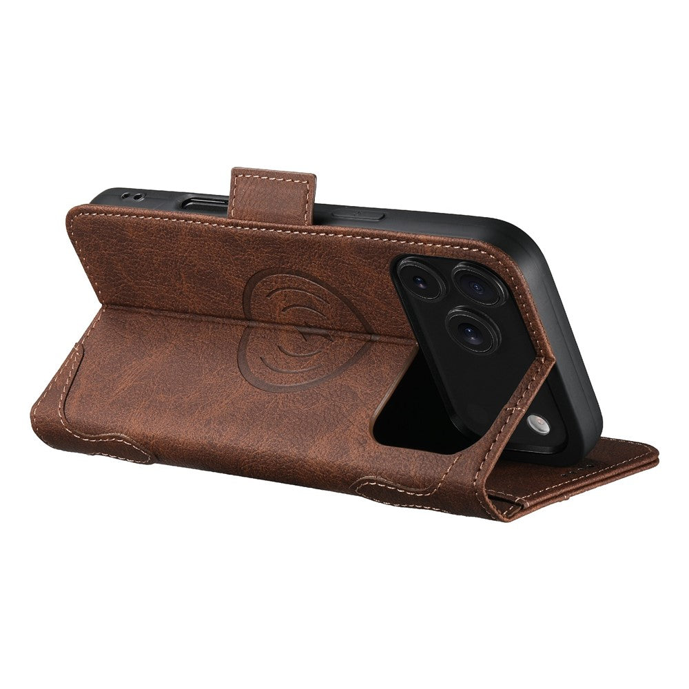 SUTENI J07 For iPhone 17 Pro Max Case Compatible with MagSafe Litchi Texture Leather Wallet Phone Cover - Brown