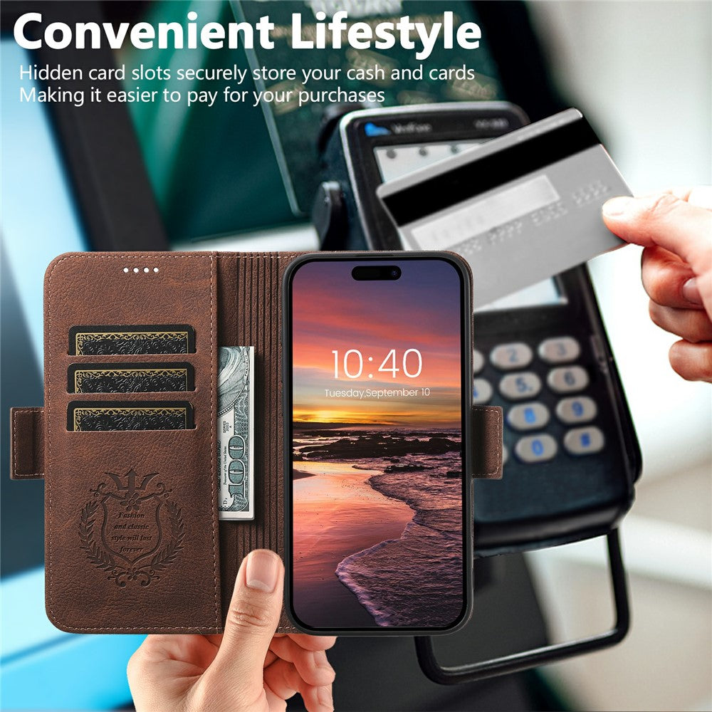 SUTENI J07 For iPhone 17 Pro Max Case Compatible with MagSafe Litchi Texture Leather Wallet Phone Cover - Brown