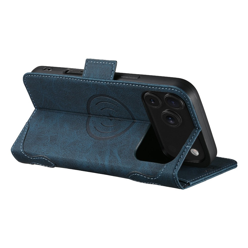 SUTENI J07 For iPhone 17 Pro Max Case Compatible with MagSafe Litchi Texture Leather Wallet Phone Cover - Blue