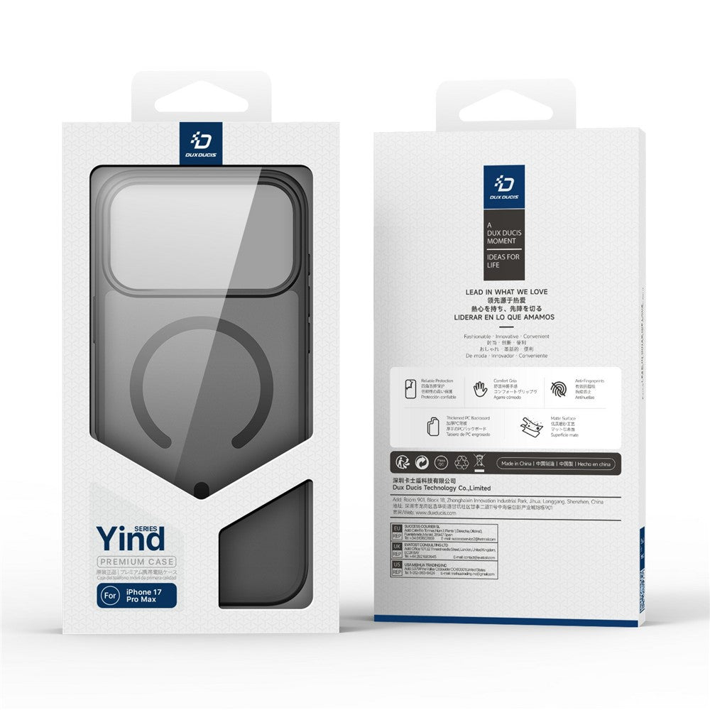 DUX DUCIS Yind Series For iPhone 17 Pro Max Case TPU + PC Matte Phone Cover Compatible with MagSafe - Black