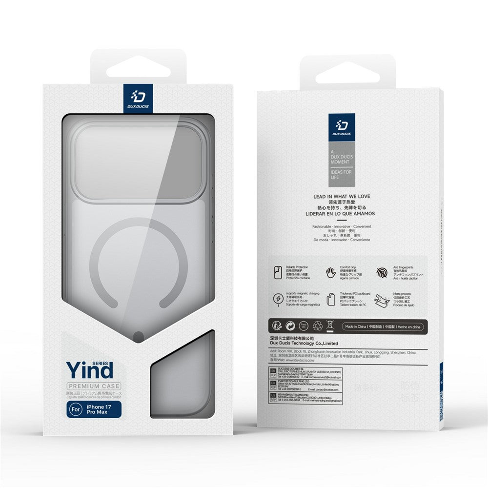 DUX DUCIS Yind Series For iPhone 17 Pro Max Case TPU + PC Matte Phone Cover Compatible with MagSafe - Grey