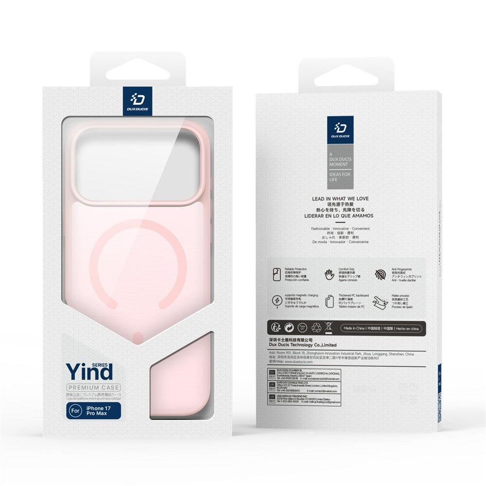 DUX DUCIS Yind Series For iPhone 17 Pro Max Case TPU + PC Matte Phone Cover Compatible with MagSafe - Light Pink