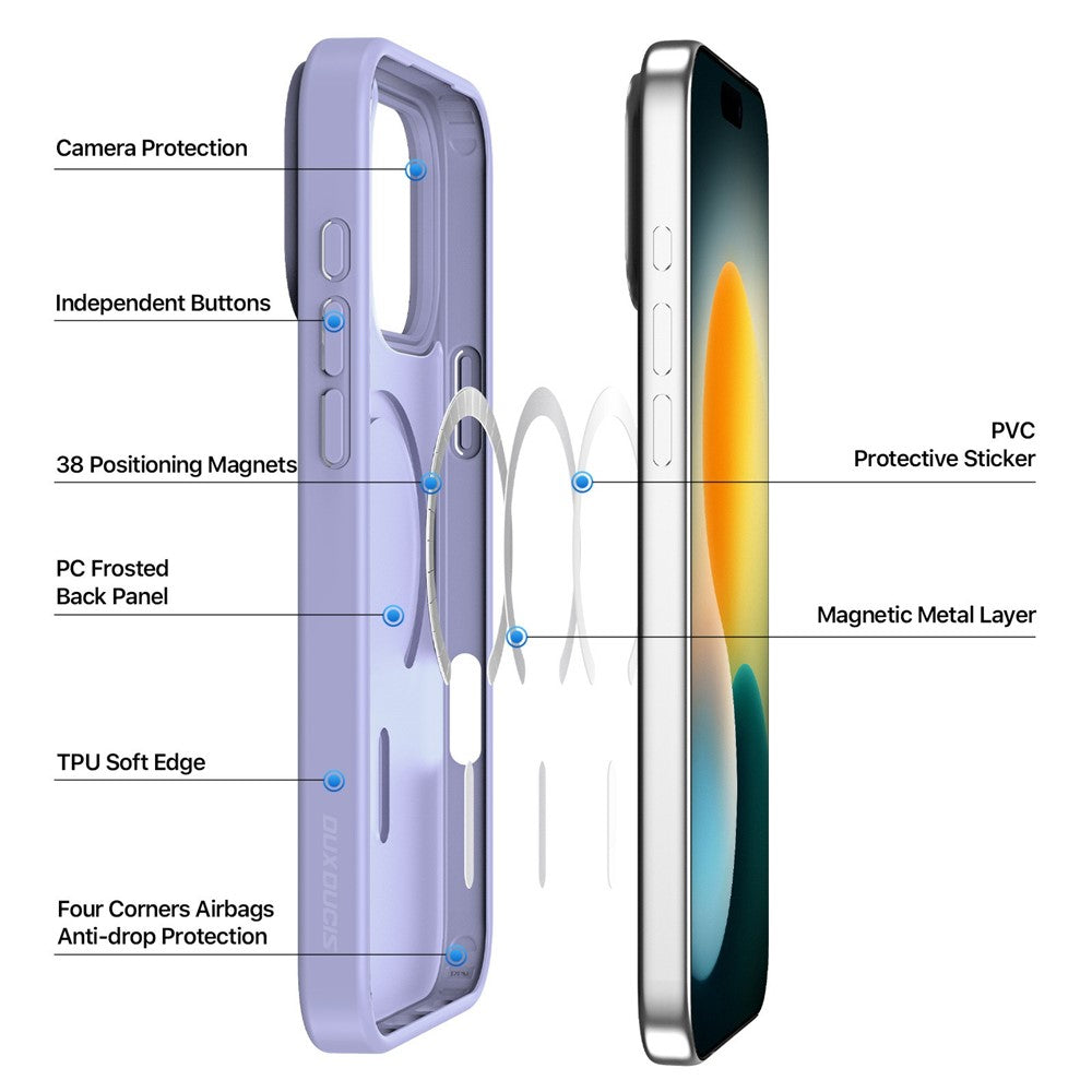 DUX DUCIS Yind Series For iPhone 17 Pro Max Case TPU + PC Matte Phone Cover Compatible with MagSafe - Light Purple