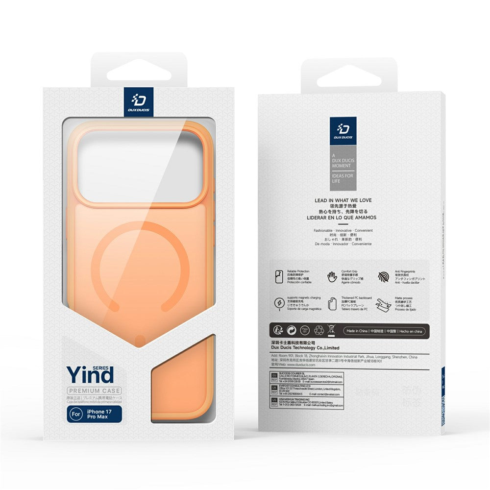 DUX DUCIS Yind Series For iPhone 17 Pro Max Case TPU + PC Matte Phone Cover Compatible with MagSafe - Orange