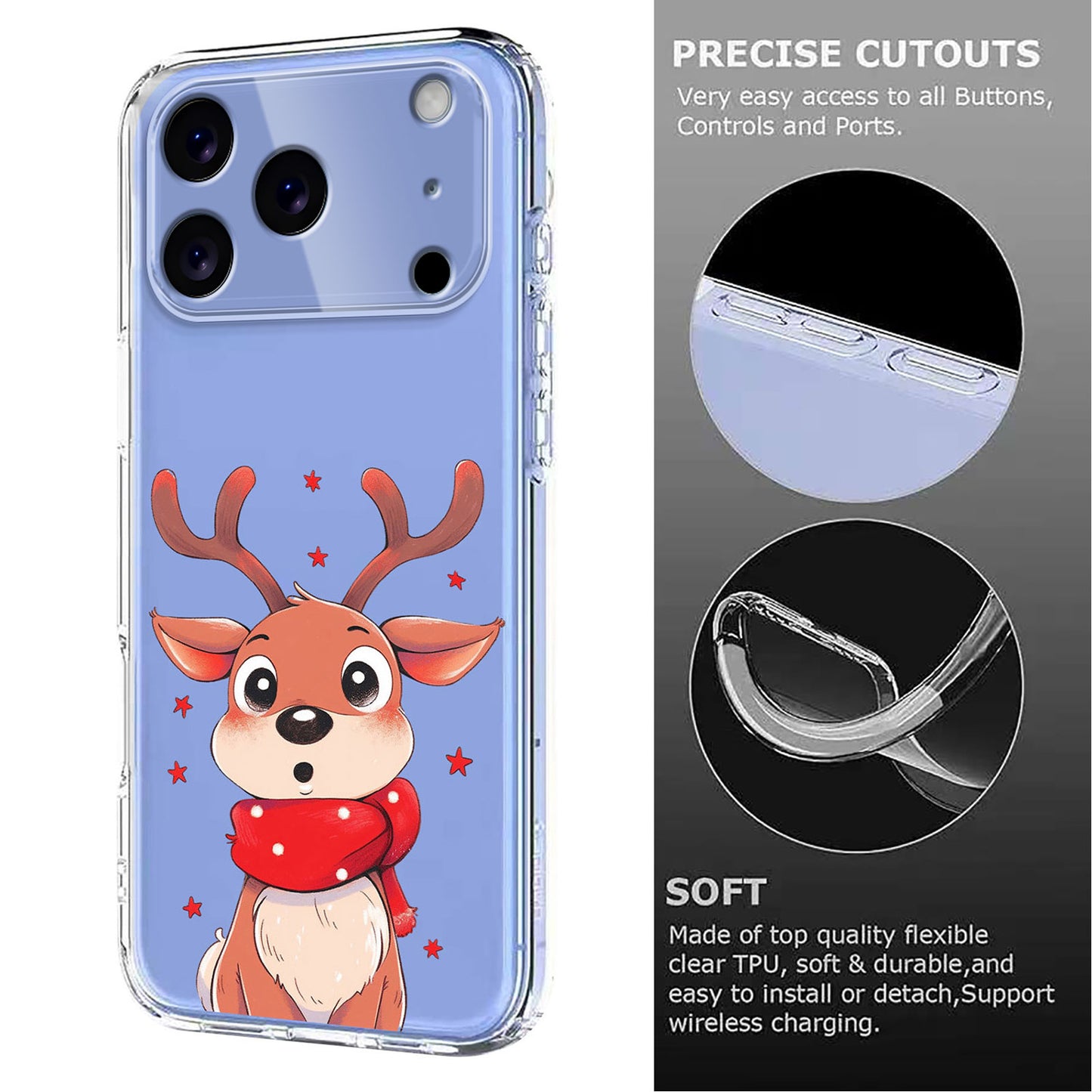 For iPhone 17 Pro Max Case Christmas Themed Pattern Printing TPU Phone Back Cover - Christmas Elk