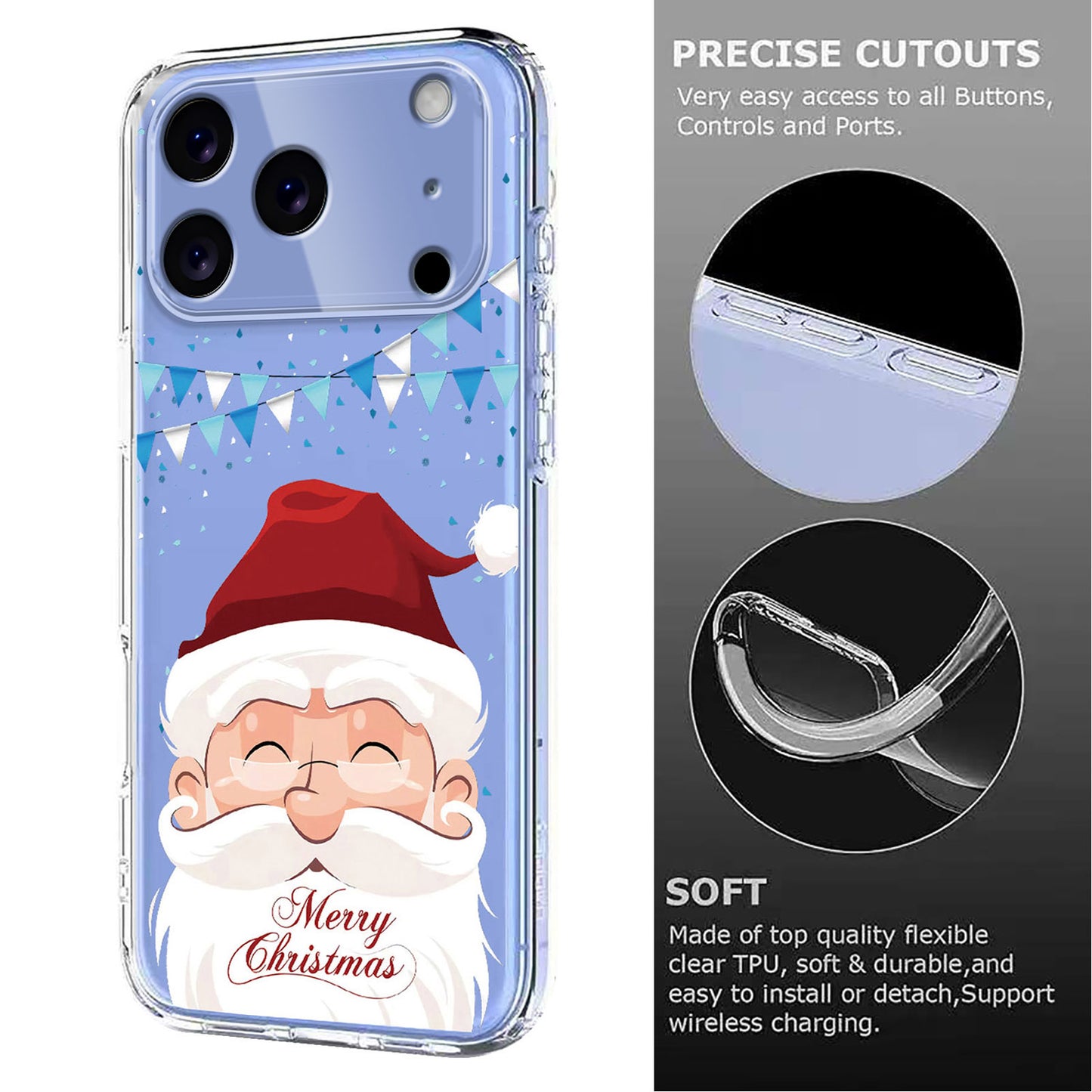For iPhone 17 Pro Max Case Christmas Themed Pattern Printing TPU Phone Back Cover - Santa Claus