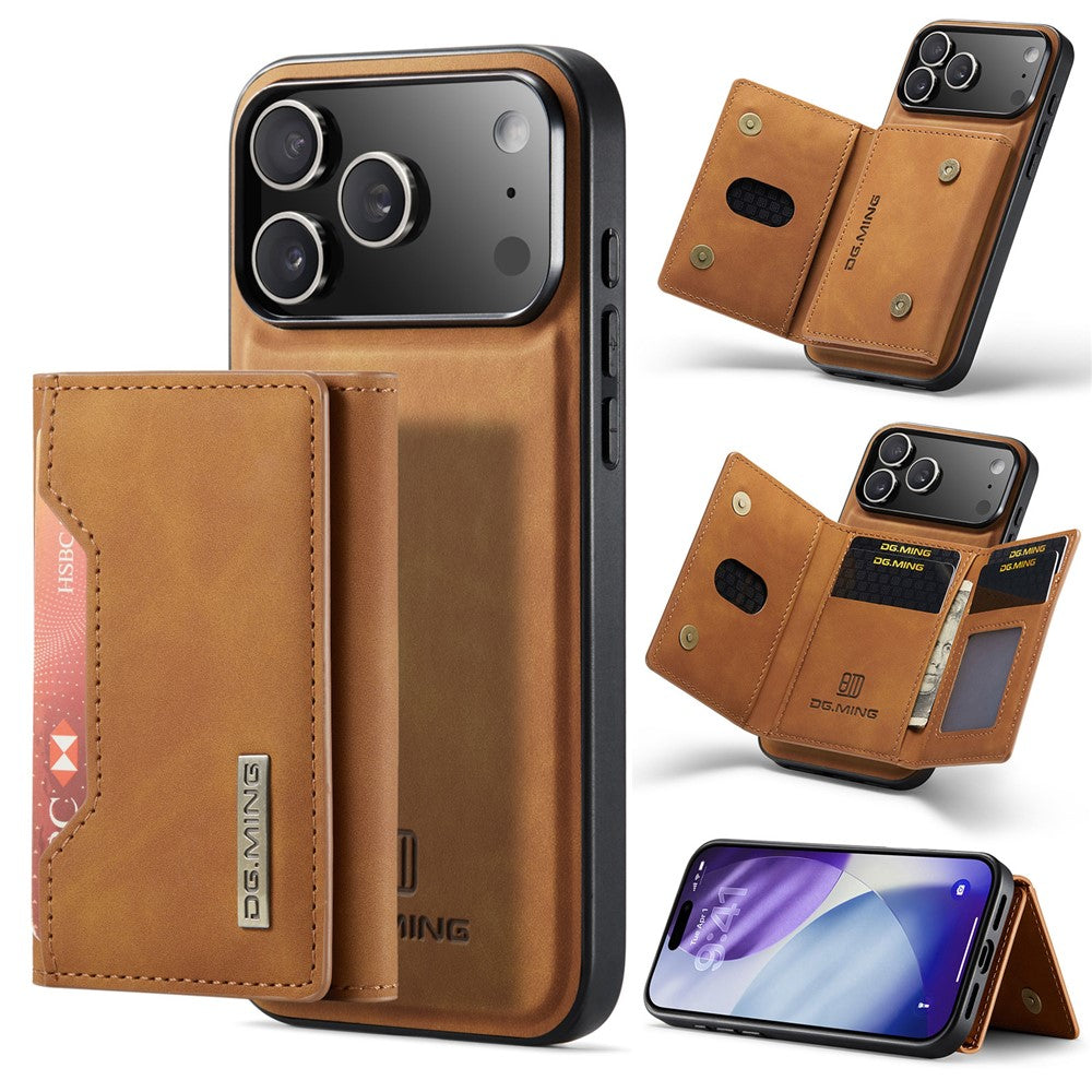 DG.MING M2 Series for iPhone 17 Pro Max Case PU + PC + TPU Phone Cover Detachable Wallet - Brown