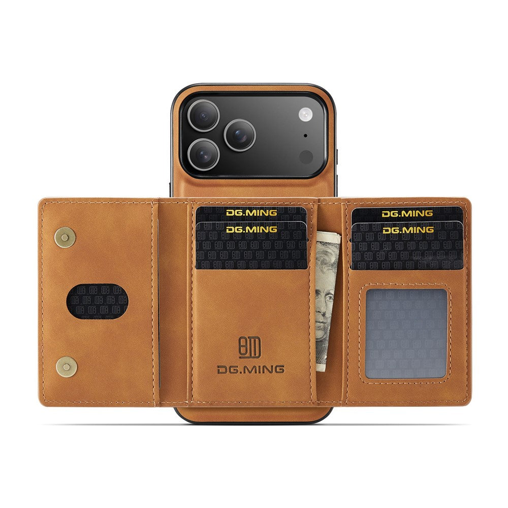 DG.MING M2 Series for iPhone 17 Pro Max Case PU + PC + TPU Phone Cover Detachable Wallet - Brown