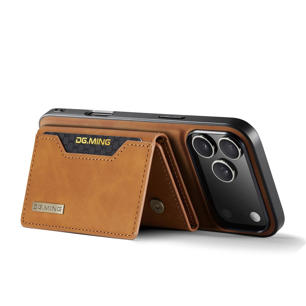 DG.MING M2 Series for iPhone 17 Pro Max Case PU + PC + TPU Phone Cover Detachable Wallet - Brown