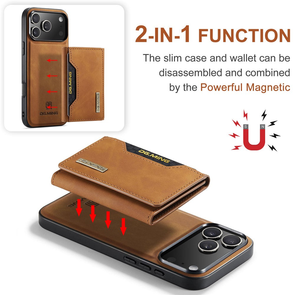 DG.MING M2 Series for iPhone 17 Pro Max Case PU + PC + TPU Phone Cover Detachable Wallet - Brown